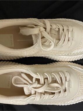 Dolce Vita Neutral Cream Knit & Leather Platform Trainers